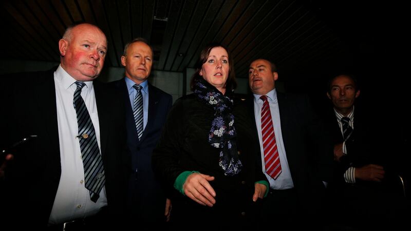 Christy Morrison, Paul McDermott, Antoinette Cunningham, Cormac Moylan and Chris Cronin as the Association of Garda Sergeants and Inspectors has said that it is suspending Friday’s industrial action. Photograph: Nick Bradshaw