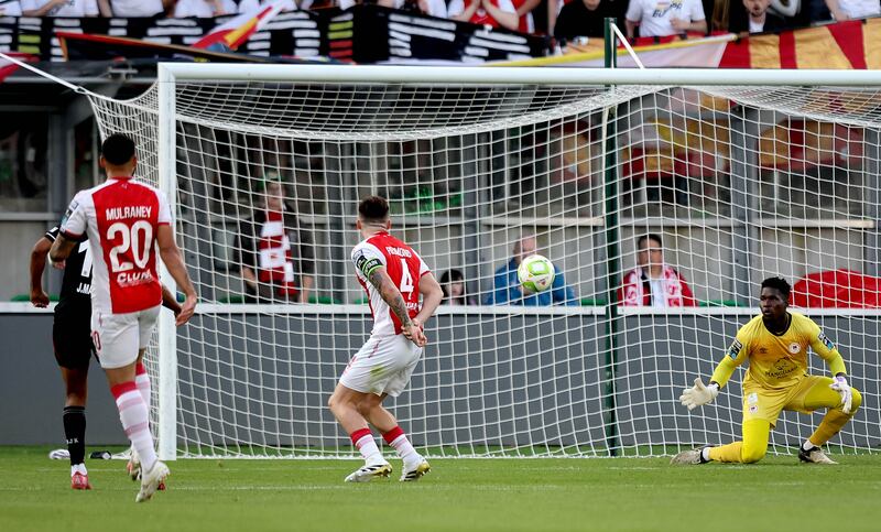 Beşiktaş’ João Mário scores the first goal of the game. Photograph: Ryan Byrne/Inpho