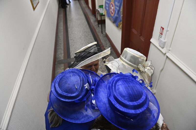 Parade preparations inside Clifton Street Orange Hall. Photo: EPA/Shutterstock