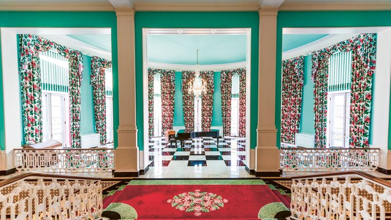 Interior of Greenbrier resort, West Virginia, US. Dorothy Draper, 1948. Photograph: Courtesy Laurence King Publishing