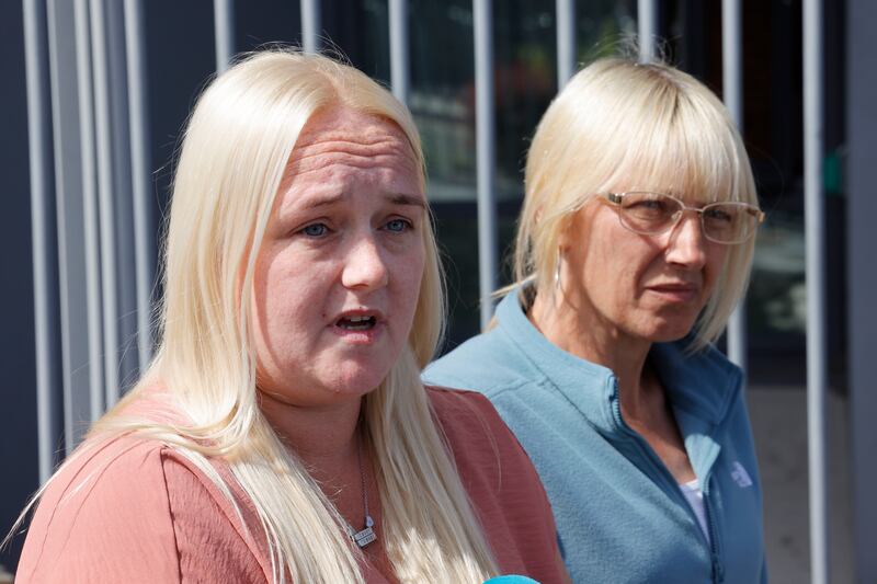 Daniel McAnaspie's sister Cathriona McAnaspie and aunt Sabrina McAnaspie outside Trim Courthouse on May 15th following the inquest into Daniel's death. Photograph: Alan Betson/The Irish Times

