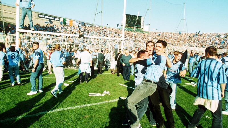 Dublin fans invade the pitch after the 1995 All-Ireland final win over Tyrone – it was Dublin’s first All-Ireland success in 12 years.  Photograph: Billy Stickland/Inpho
