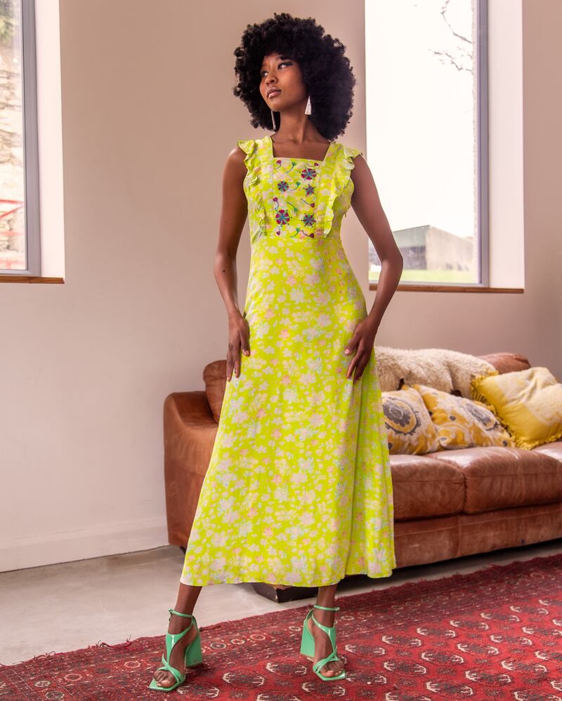 Melanie yellow dress €315. Photograph: Mark Hill