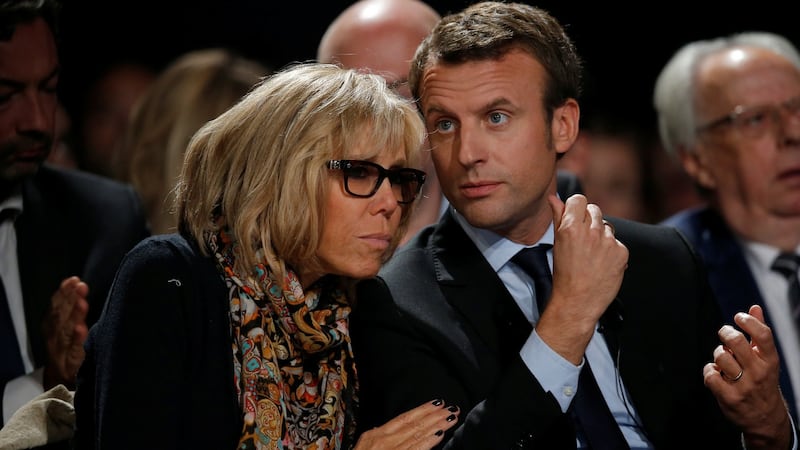 Brigitte   Trogneux and Emmanuel Macron at  a political rally for his political movement En Marche ! in October 2016. Photograph: Stephane Mahe/Reuters