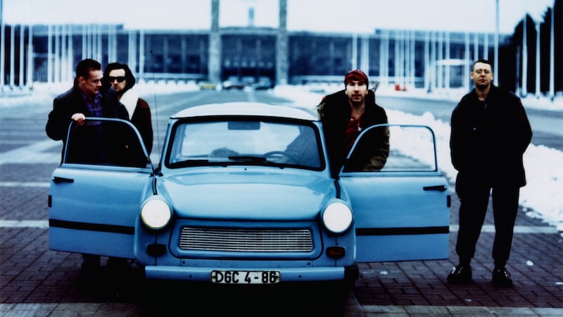 A U2 publicity shot from Berlin at the time of the release of   Achtung Baby