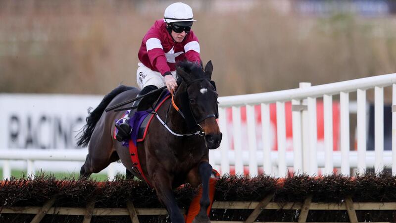 Apple’s Jade ridden by Jack Kennedy clears the last on the way to winning the Frank Ward Memorial Hurdle  during day three of the Christmas festival at Leopardstown. Photograph:  Brian Lawless/PA Wire