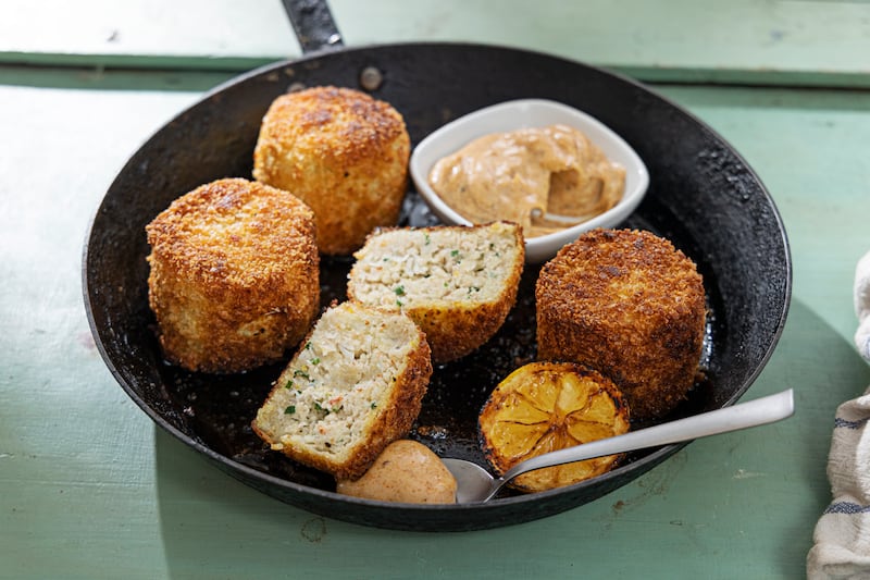 Mark Moriarty's crab cakes with Old Bay mayonnaise. Photograph: Harry Weir
