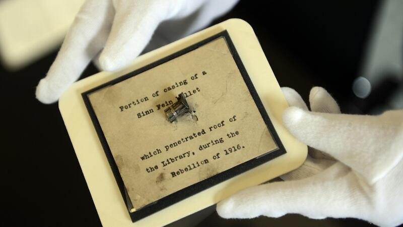 A portion of a Sinn Féin bullet which penetrated the roof of the Trinity College library during the rebellion of 1916. Photograph: Cyril Byrne