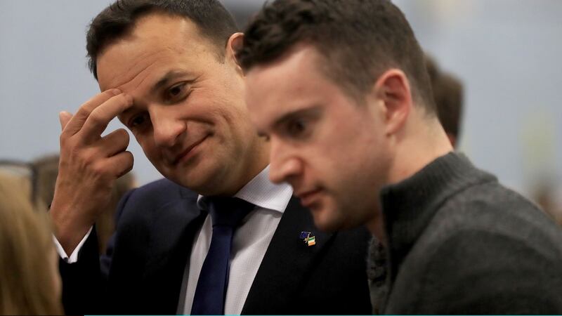Fine Gael leader Leo Varadkar with his partner Matthew Barrett at the Dublin West count  in Dublin. Photograph: Donall Farmer/Getty Images