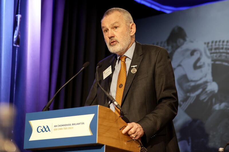 Former president Larry McCarthy addressing the GAA's Annual Congress at the Canal Court Hotel, Newry. Photograph: Laszlo Geczo/Inpho