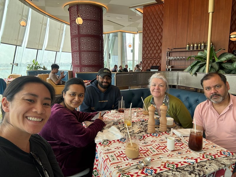 Rosie Gowran and her group of new fellow traveller friends