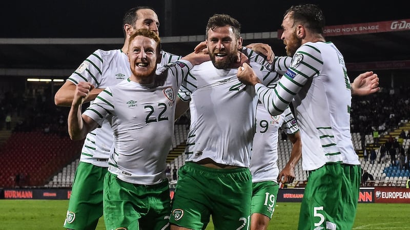 Daryl Murphy celebrates after scoring Ireland’s late equaliser in Belgrade. Photo: David Maher/Sportsfile via Getty Images