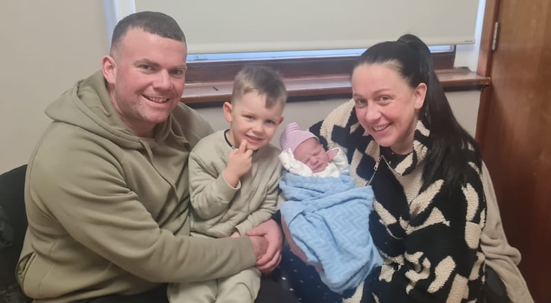 Mabel O'Sullivan, with her mother Celine, father Stephen and big brother Bodhi, was born at 3.25am on New Year's Day in the National Maternity Hospital, Dublin. Photograph: Ann Calnan/National Maternity Hospital