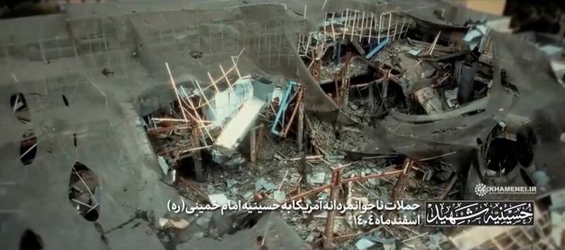 Damage to a building, which the office of the Iranian supreme leader said was Iran's late supreme leader Ayatollah Ali Khamenei's compound, in the aftermath of Israeli and US air strikes, as seen in a video released on Wednesday. Photograph: Office of the Iranian Supreme Leader/Handout via Reuters 