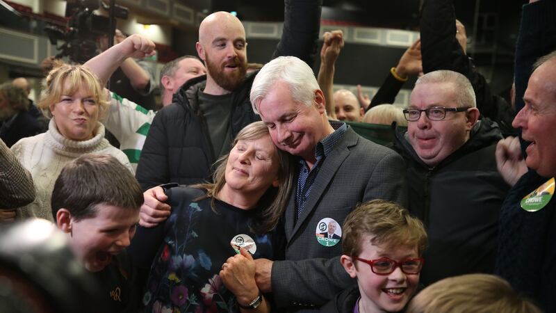 Sinn Fein’s Seán Crowe is deemed elected at Citywest count centre. Photograph: Nick Bradshaw