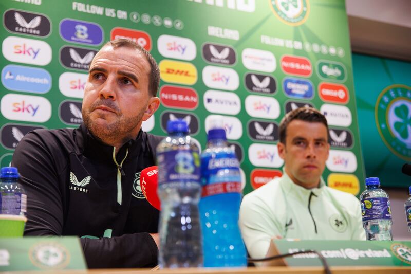 Interim manager John O’Shea with Seamus Coleman. Photograph: Tom Maher/Inpho