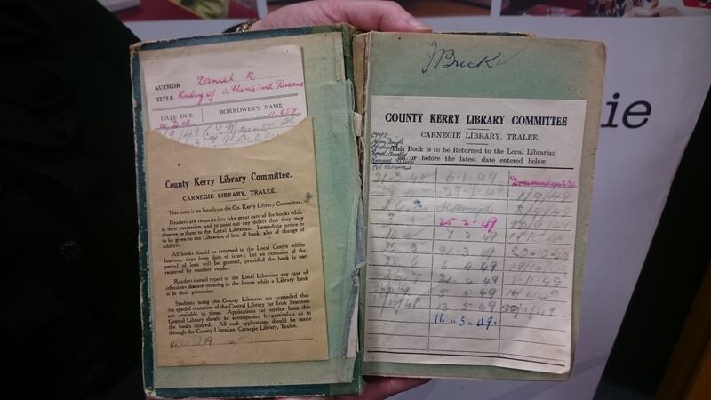 The newly returned copy of Ruby of a Thousand Dreams  was much borrowed, the still-intact library card shows. Photograph: Kerry County Library