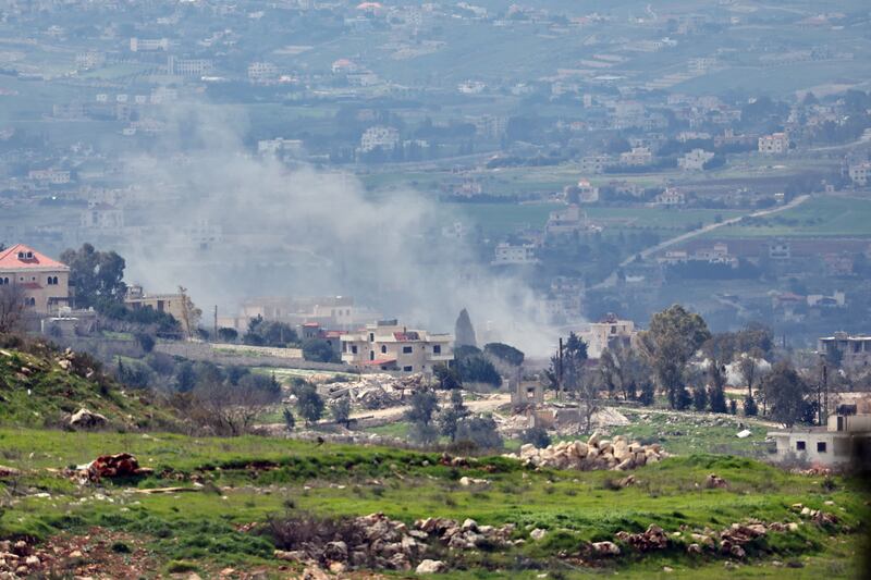 Smoke rises from a village in southern Lebanon as a result of an Israeli strike as seen from the upper Galilee on the Israel-Lebanon border, March 4th, 2026. Photograph: EPA