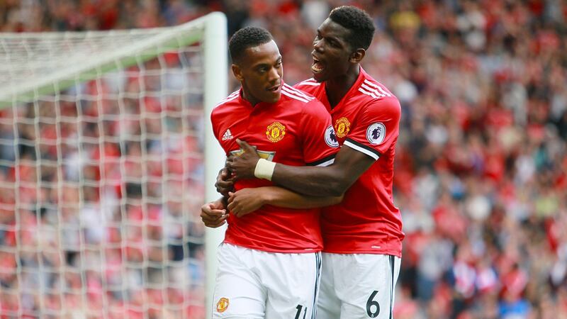 Anthony Martial and Paul Pogba were both on the scoresheet against West Ham. Photograph: Richard Sellers/PA