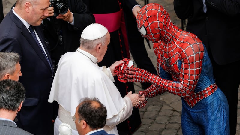 Mattia Villardita and Pope Francis: ‘I asked him if he could please really pray for the children who are suffering a lot in cancer hospitals.’  Photograph: Giuseppe Lami/EPA