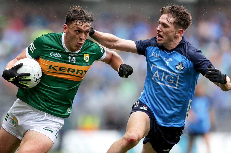 Kerry's David Clifford and Michael Fitzsimons of Dublin in the All-Ireland this year. Photograph: Laszlo Geczo/Inpho