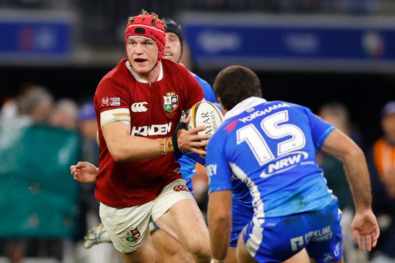 Josh Van Der Flier of the British Lions looks to pass. Photograph: James Worsfold/Getty