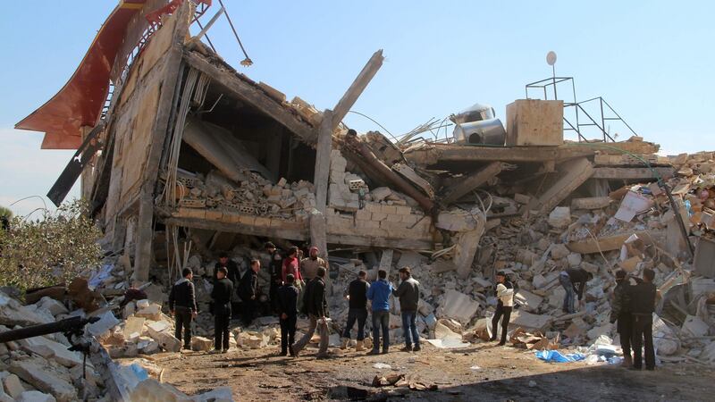 Rubble of a hospital supported by Doctors Without Borders (Médecins Sans Frontières) near Maaret al-Numan, in Syria’s northern province of Idlib, after it was hit by suspected Russian air strikes. Photograph: Ghaith Omran/AFP/Getty Images