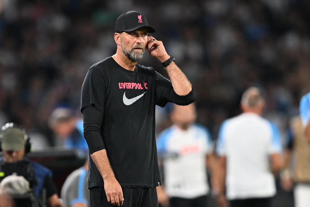 Jürgen Klopp, Liverpool manager, after losing to Napoli in the Champions League. Photograph: Francesco Pecoraro/Getty