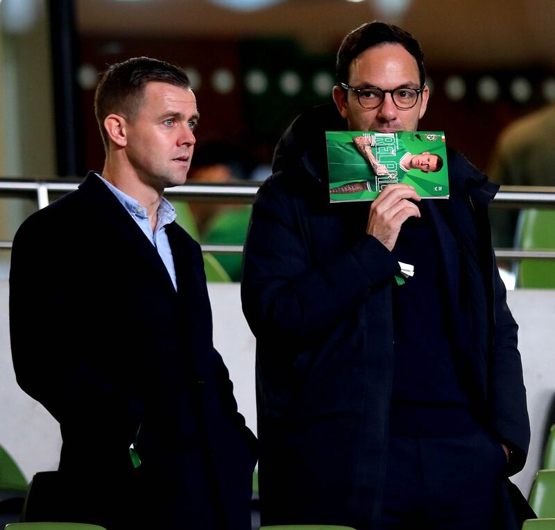 FAI assistant director of football Shane Robinson and director of football Marc Canham. Photograph: Ryan Byrne/Inpho