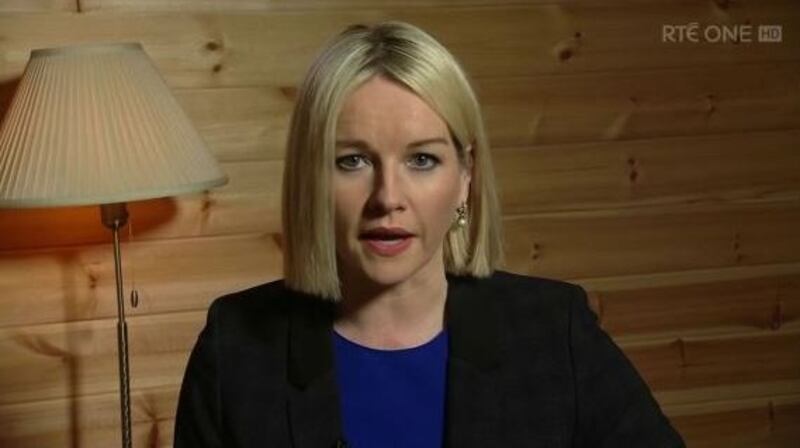 Claire Byrne presenting her show on RTÉ One while in isolation during Covid