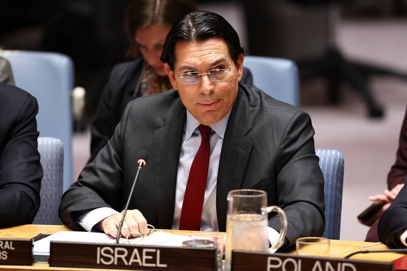 Israeli ambassador to the UN, Danny Danon, speaks during a United Nations emergency security council meeting on Lebanon. Photograph: Charly Triballeau/AFP/Getty Images
