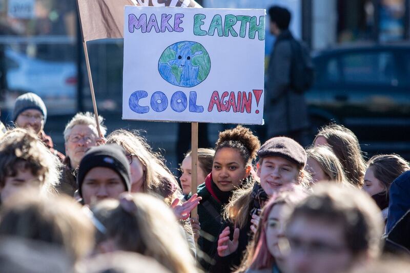 A Berlin school strike for climate or Fridays for the Future, an international movement of children and students skipping classes to take part in demonstrations for climate action. Photograph: Omer Messinger/EPA