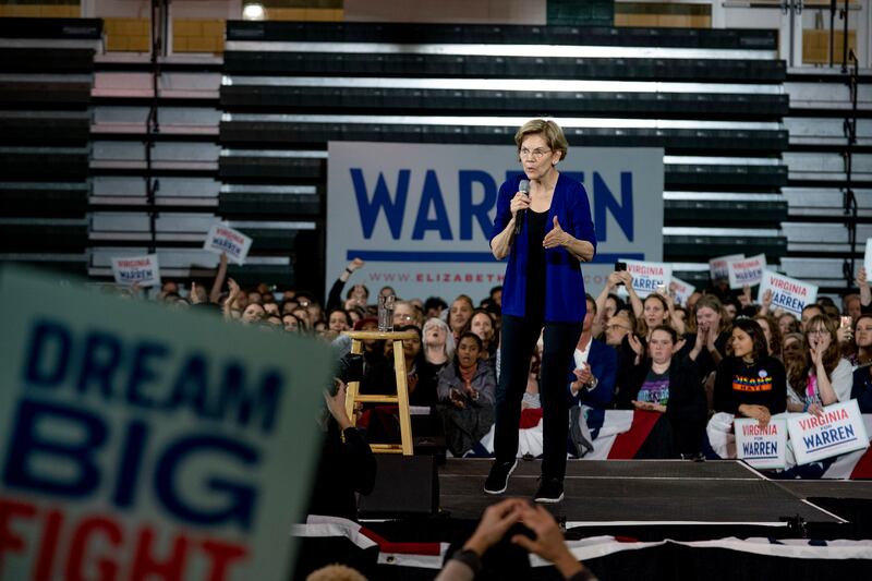 Massachusetts senator Elizabeth Warren speaks at a rally in February, 2020, during her unsuccessful campaign to win the Democratic nomination for the US presidency. Photograph: Anna Moneymaker/New York Times
                      