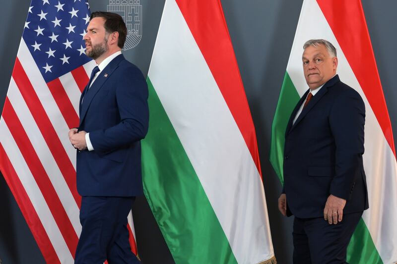 JD Vance in Budapest with Viktor Orbán last month days before the latter's ouster as Hungarian prime minister. Photograph: Jonathan Ernst/Getty