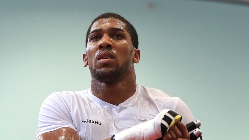 Anthony Joshua during a  workout in Sheffield, England. Photograph: Mike Egerton/PA Wire