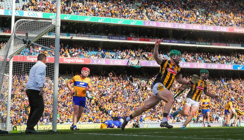 Kilkenny’s Martin Keoghan celebrates scoring a goal against Clare in the All-Ireland senior championship semi-final in Croke Park on July 2nd, 2022. Photograph: Ryan Byrne/Inpho