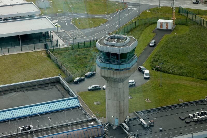 The old Air Traffic Control tower as seen from  the IAA’s new air traffic control (ATC) tower at Dublin airport. Photograph: Alan Betson / The Irish Times

