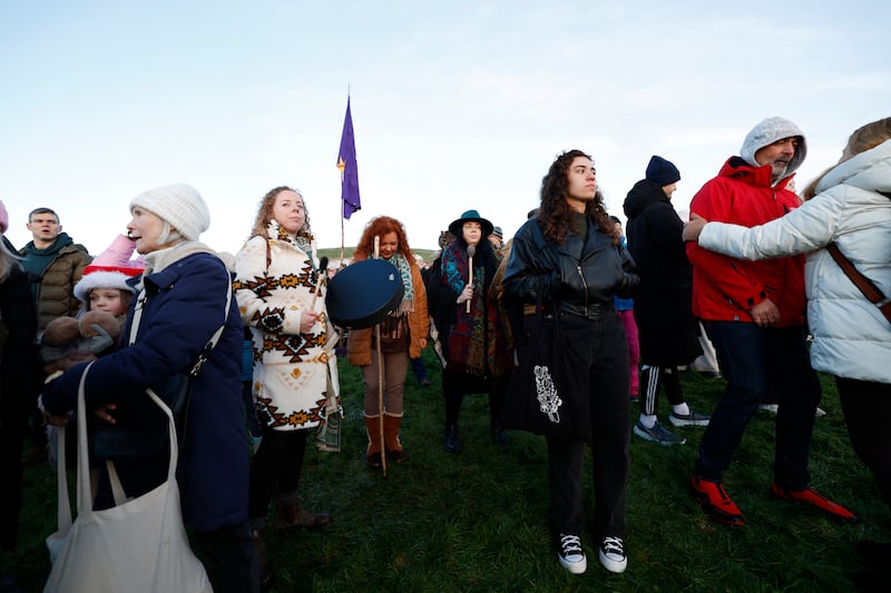 Around 2,000 people gathered at Newgrange, Bru na Boinne on Sunday at dawn. Photograph: Nick Bradshaw/ The Irish Times

