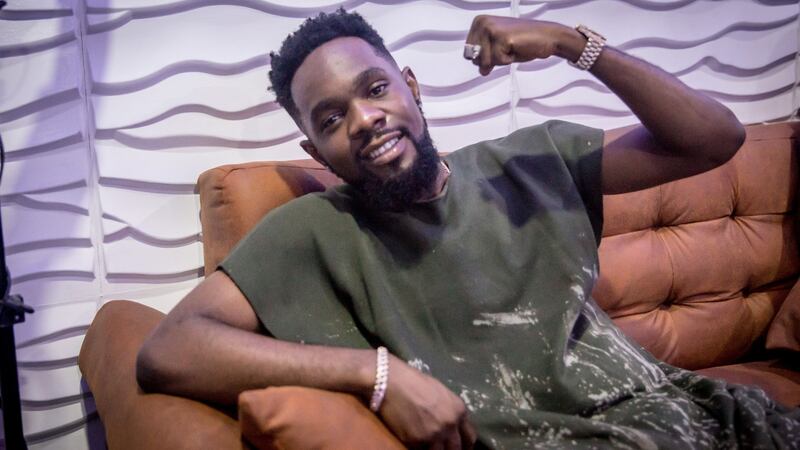 Patoranking, one of Nigeria’s most successful musicians, pictured at his recording studio. Photo by Sally Hayden.