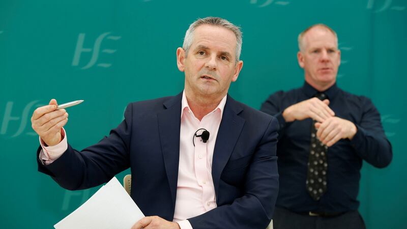 Health Service Executive  chief Paul Reid during his briefing at University College Dublin where he said systems which had been established for three to six months would now be needed for a much longer period, perhaps into next year. Photograph: Leon Farrell/Photocall Ireland/PA Wire