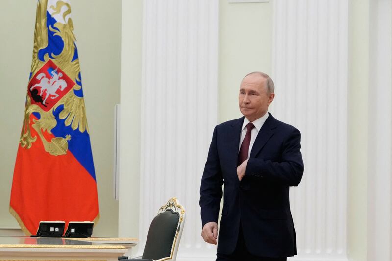 Russian president Vladimir Putin pictured at the Kremlin in Moscow on Wednesday. Photograph: Pavel Bednyakov/POOL/AFP via Getty Images