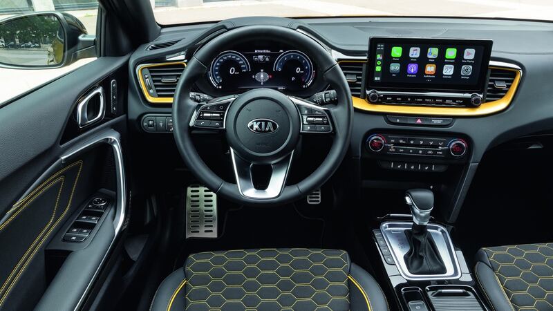 The Kia XCeed’s cabin is airy with good head, leg and shoulder room. There is a new contrasting stitching seat option as part of a yellow colour pack.