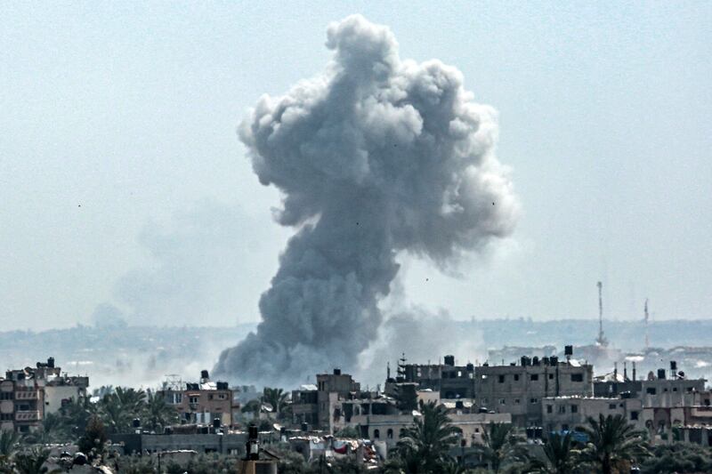 A smoke plume billows following Israeli bombardment north of Nuseirat in the central Gaza Strip on Tuesday. Photograph: AFP via Getty Images