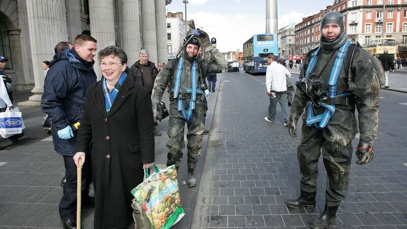 Members of the Garda Underwater Unit outside the GPO  where they were checking underground drains as a security measure before an Easter Rising   commemoration. File photograph: Frank Miller