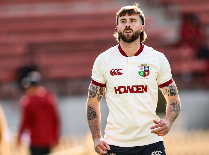 Mack Hansen during a Lions training session on Monday. Photograph: Billy Stickland/Inpho