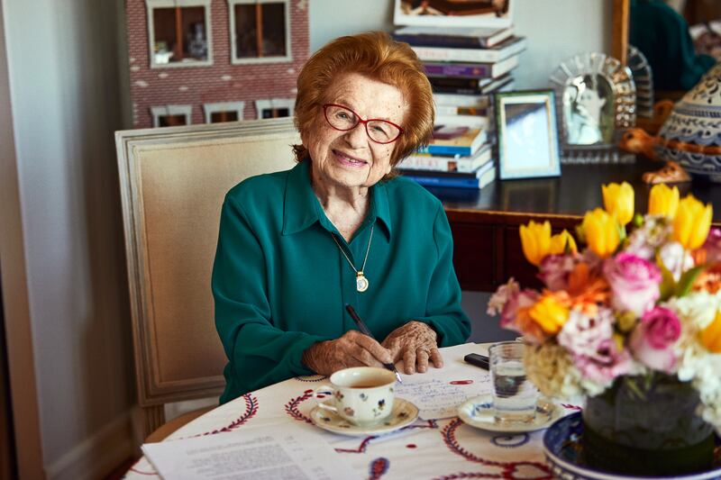 Ruth Westheimer at her home in Manhattan in 2019. Photograph: Aaron Richter/The New York Times
                      