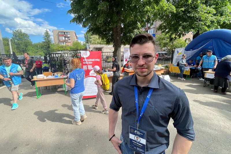 'Bogdan': Bogdan Yahno of the relief co-ordination centre in Kharkiv,  the arrival point for thousands of evacuees fleeing Russian attacks. Photograph: Daniel McLaughlin
