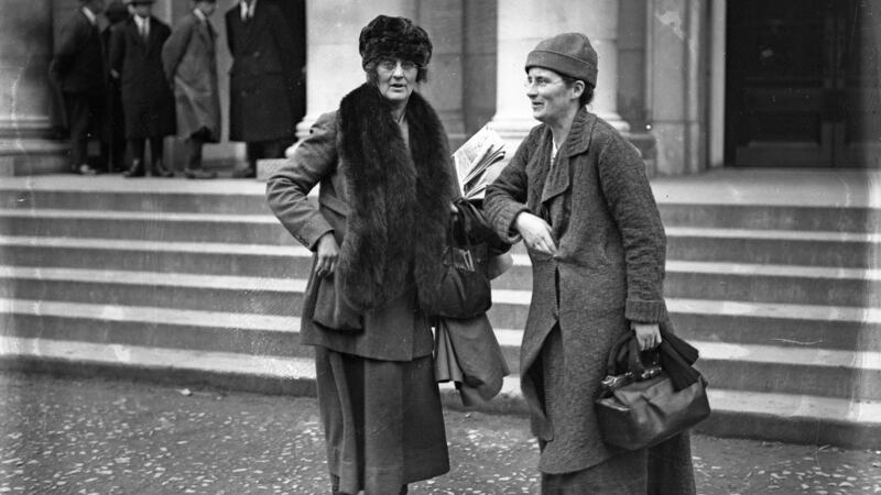 Kathleen Lynn, right, with Constance Markievicz  at Earlsfort Terrace, probably taken at the treaty debates in December 1921-January 1922. Photograph: Independent News And Media/Getty Images