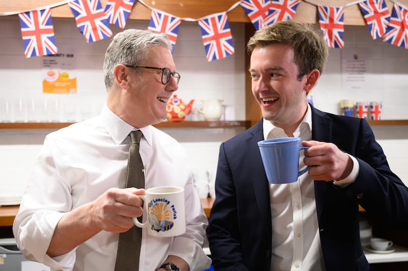 Keir Starmer and Labour Party candidate for East Worthing and Shoreham Tom Rutland in Lancing on Monday. Photograph: Leon Neal/Getty Images