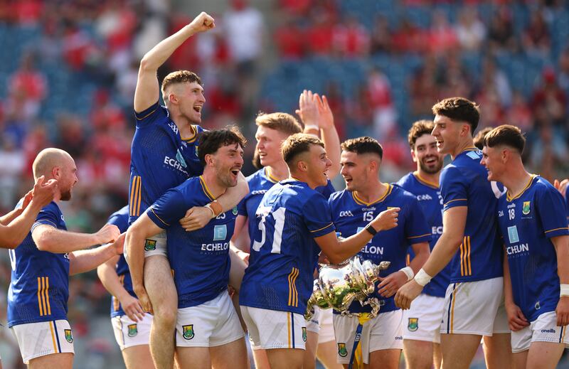 Wicklow players celebrate after winning the Tailteann Cup. Photograph: James Crombie/Inpho
